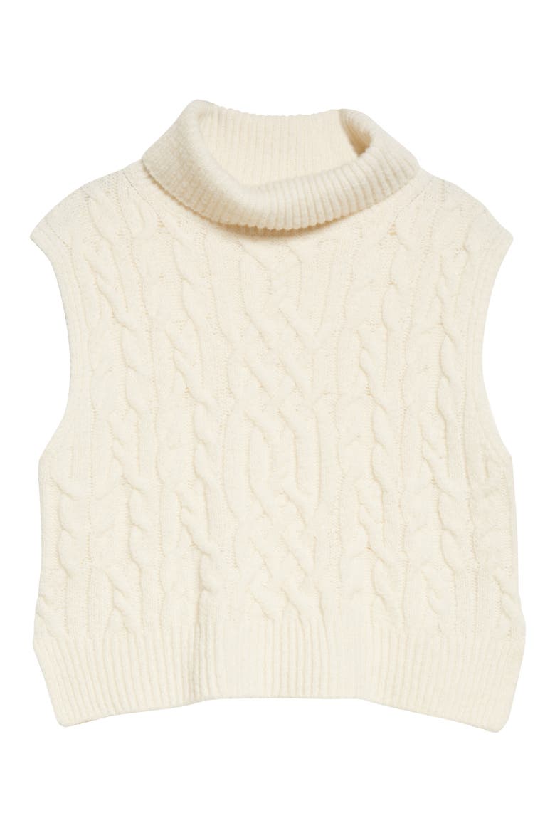 Twisted Cable Turtleneck Sweater Tank, Alternate, color, OFF WHITE