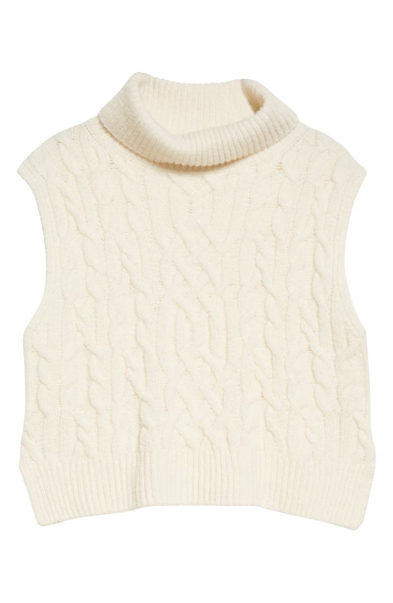 Vince Twisted Cable Turtleneck Sweater Tank, Alternate, color, Off White