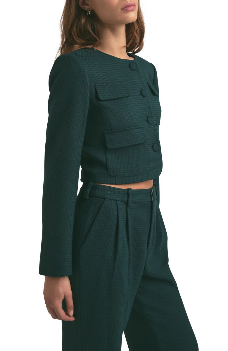 Favorite Daughter The Emily Houndstooth Crop Jacket, Alternate, color, Juniper Houndstoot