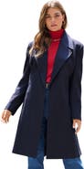 Roaman's Plus Size A Line Belted Wool Blend Coat