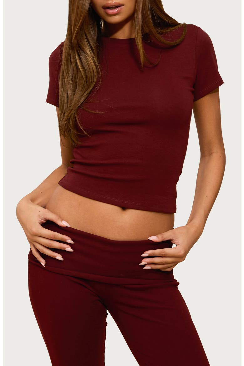 Emelia Fitted Stretch Cotton T-Shirt, Main, color, BURGUNDY
