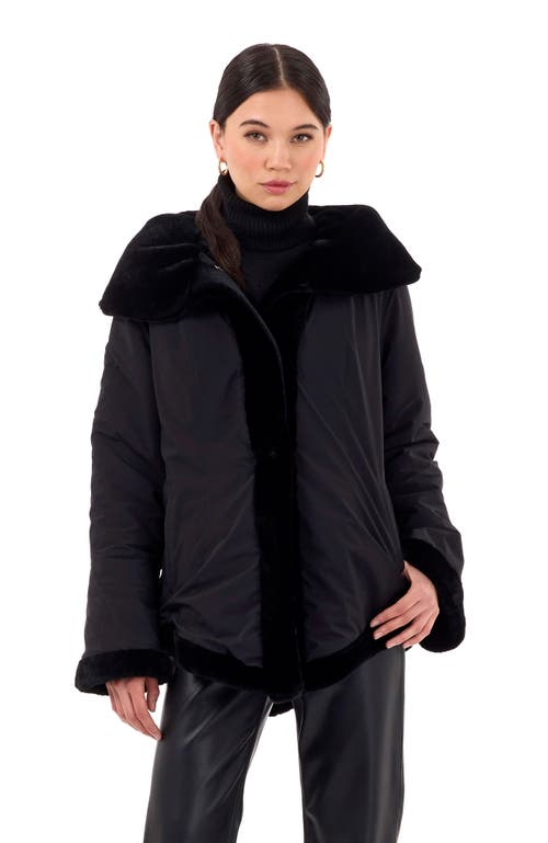 Gorski Horizontal-hem Lamb Shearling Hooded Reversible Jacket In Black