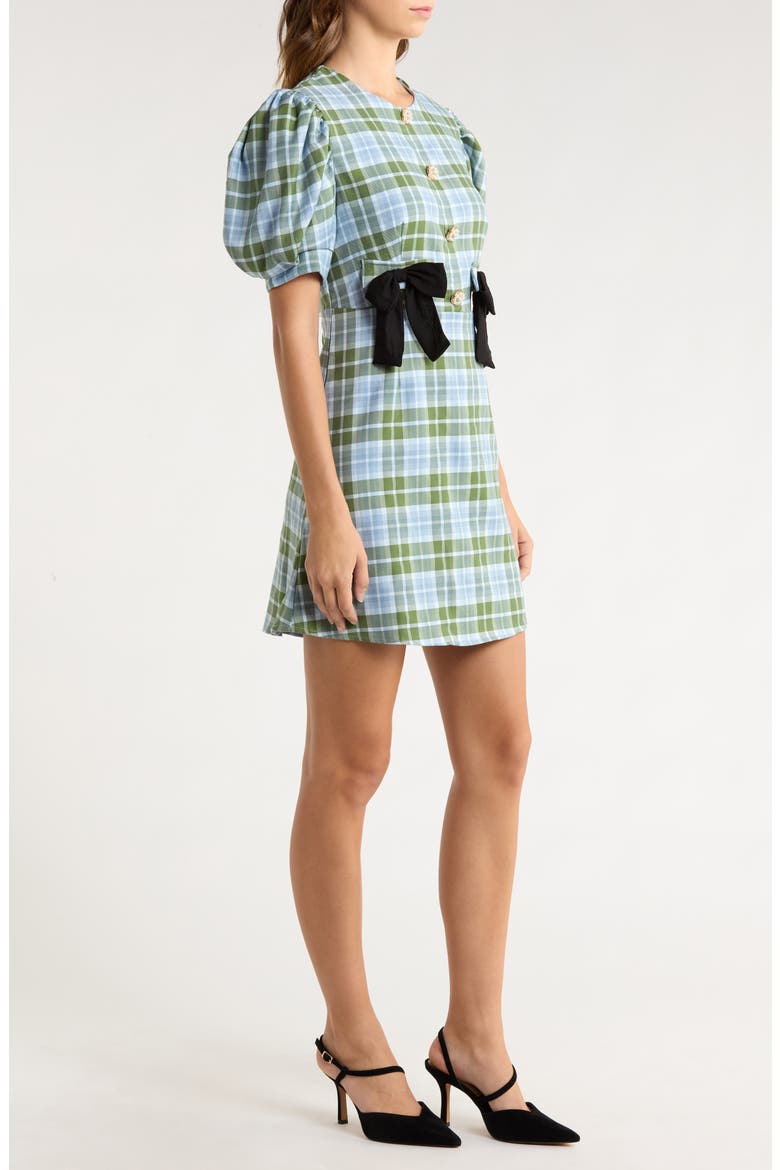 Foyer Check Puff Sleeve Minidress, Alternate, color, GREEN