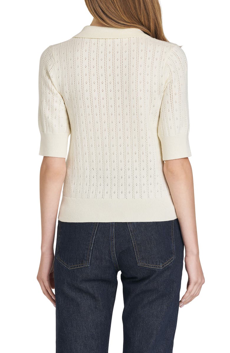 WAYF Taylor Short Sleeve Pointelle Polo Sweater, Alternate, color, Ivory