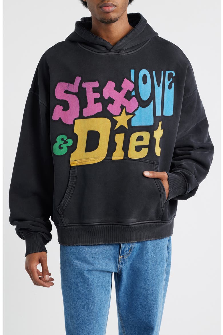 Sex, Love & Diet Oversize Distressed Cotton Hoodie (Men) | Nordstrom