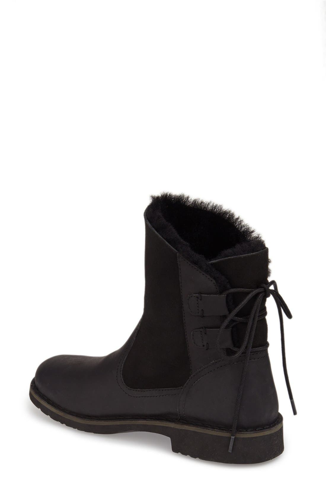 Naiyah Lace-Back Genuine Shearling Boot, Alternate, color, BLACK LEATHER