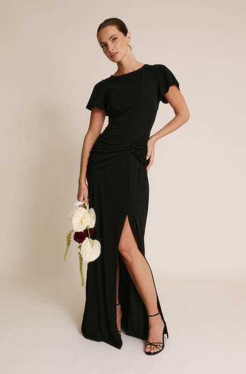 Knot Panel Flutter Sleeve Maxi Dress