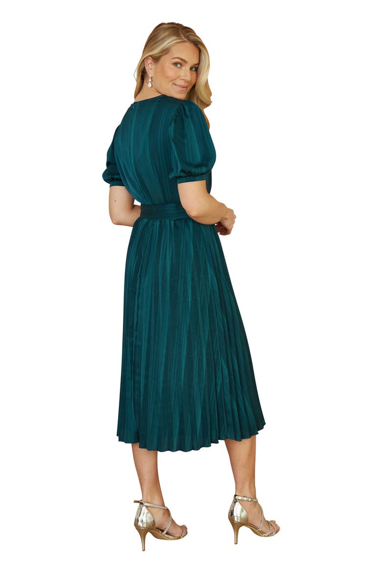 Satin Pleated Stripe Midi Dress, Alternate, color, Green