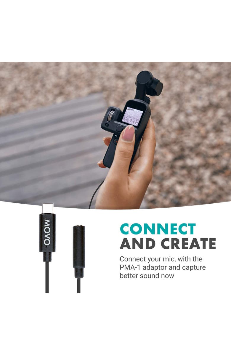 MOVO PMA-1 Female 3.5mm TRS Microphone Audio Adapter Cable Compatible with The DJI OSMO Pocket, Alternate, color, Black