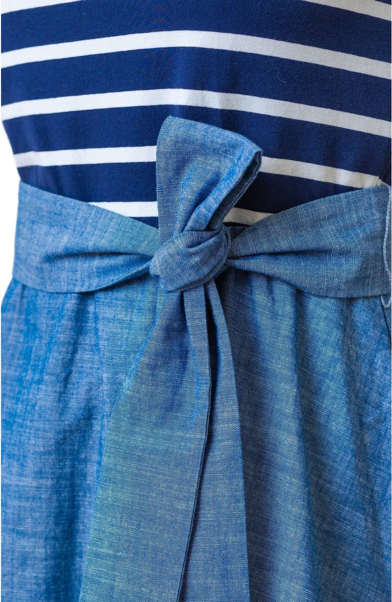 Hope & Henry Women's French Jersey Skater Dress, Alternate, color, Navy And White With Chambray