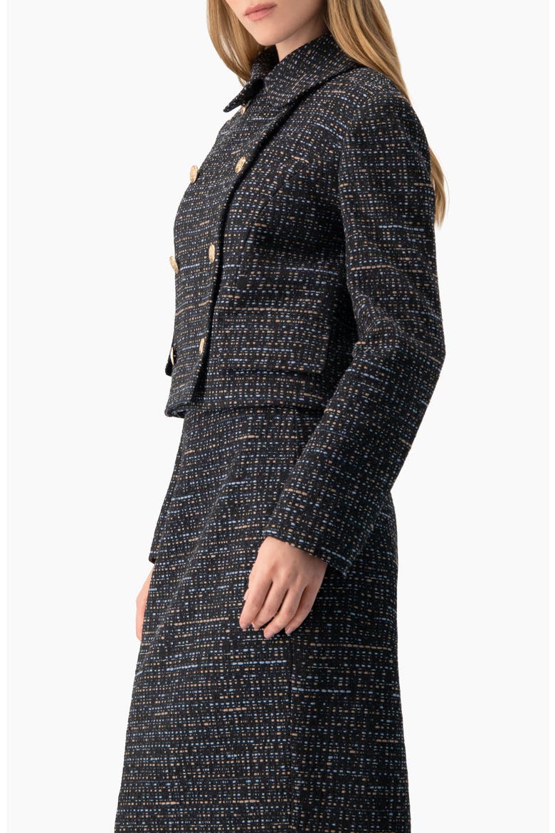 Double-Breasted Tweed Jacket with Flap Pockets, Alternate, color, Navy Blue