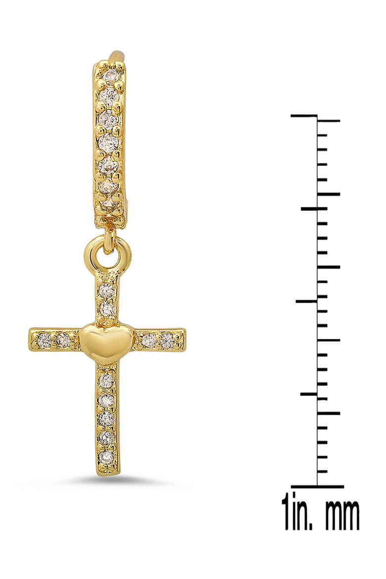 18K Gold Plated Crystal Cross Drop Huggie Hoop Earrings, Alternate, color, GOLD