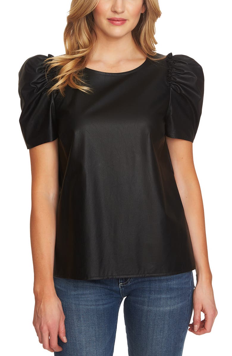 CeCe Puff Sleeve Faux Leather Top, Main, color,