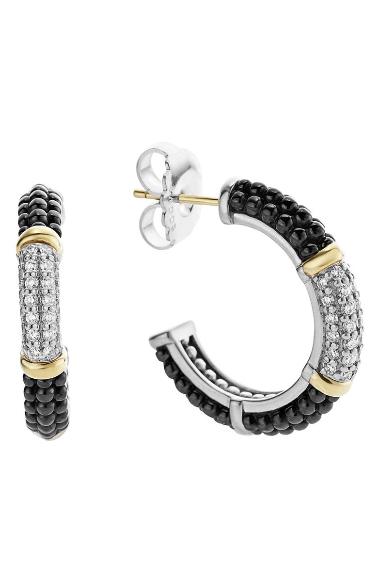 LAGOS 'Black & White Caviar' Diamond Hoops, Main, color,