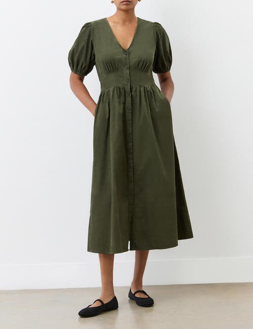 Finery London Arlow Short Sleeve Corduroy Midi Dress In Brown
