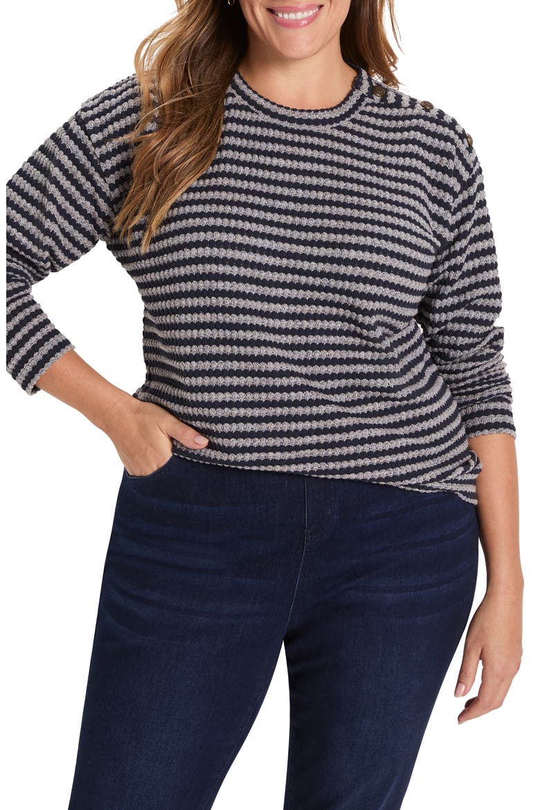 Texture Stripe Button Shoulder Top, Main, color, INDIGO MULTI