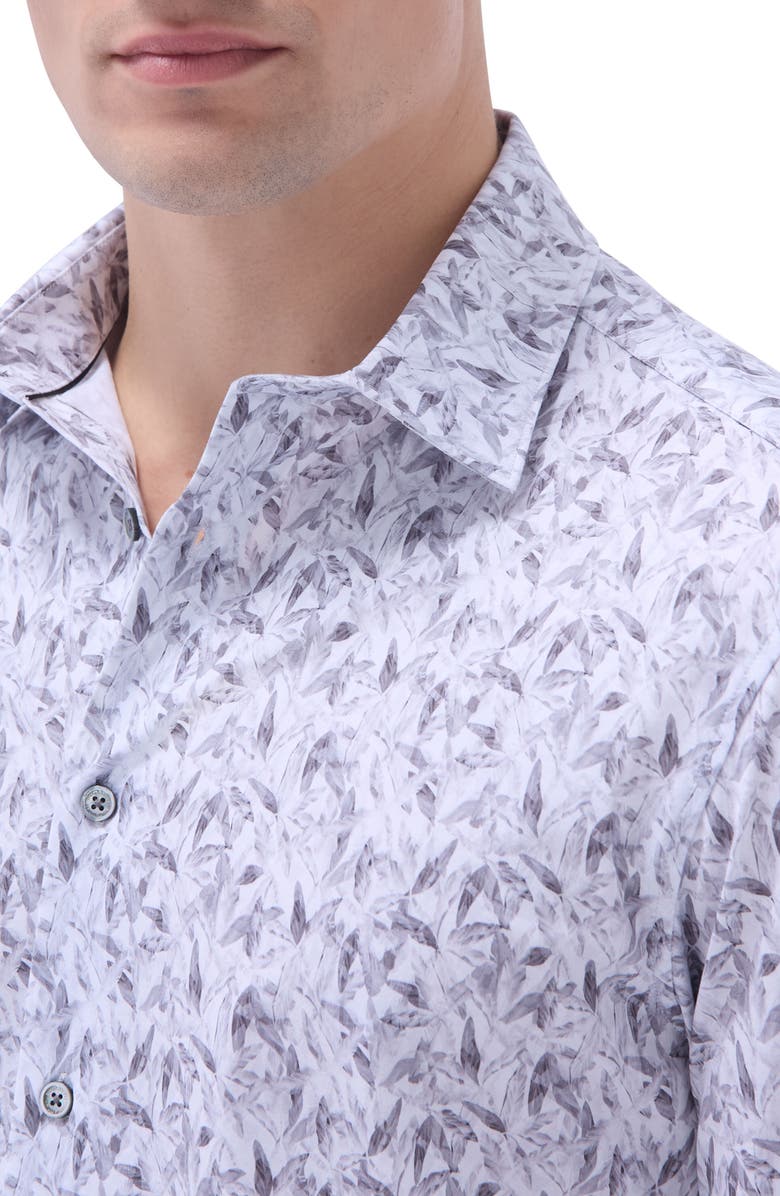 Bugatchi James OoohCotton<sup>®</sup> Leaf Print Button-Up Shirt, Alternate, color, Platinum