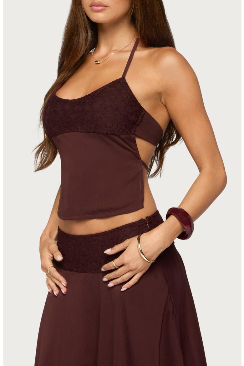 Evia Lace Trim Tie Back Halter Top, Alternate, color, PLUM