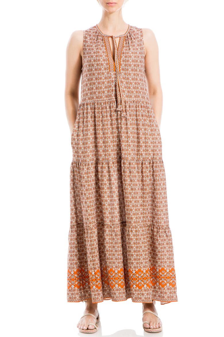 Sleeveless Tiered Maxi Dress, Main, color, ORANGE FLORAL MEDALLION