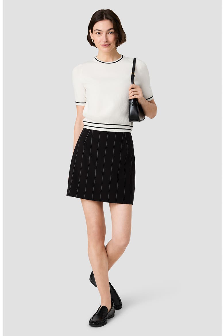 Pinstripe Suiting Miniskirt, Alternate, color, BLACK/ WHITE