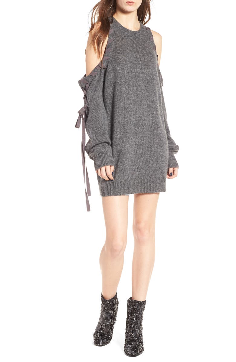 KENDALL + KYLIE Lace-Up Cold Shoulder Minidress, Alternate, color, 