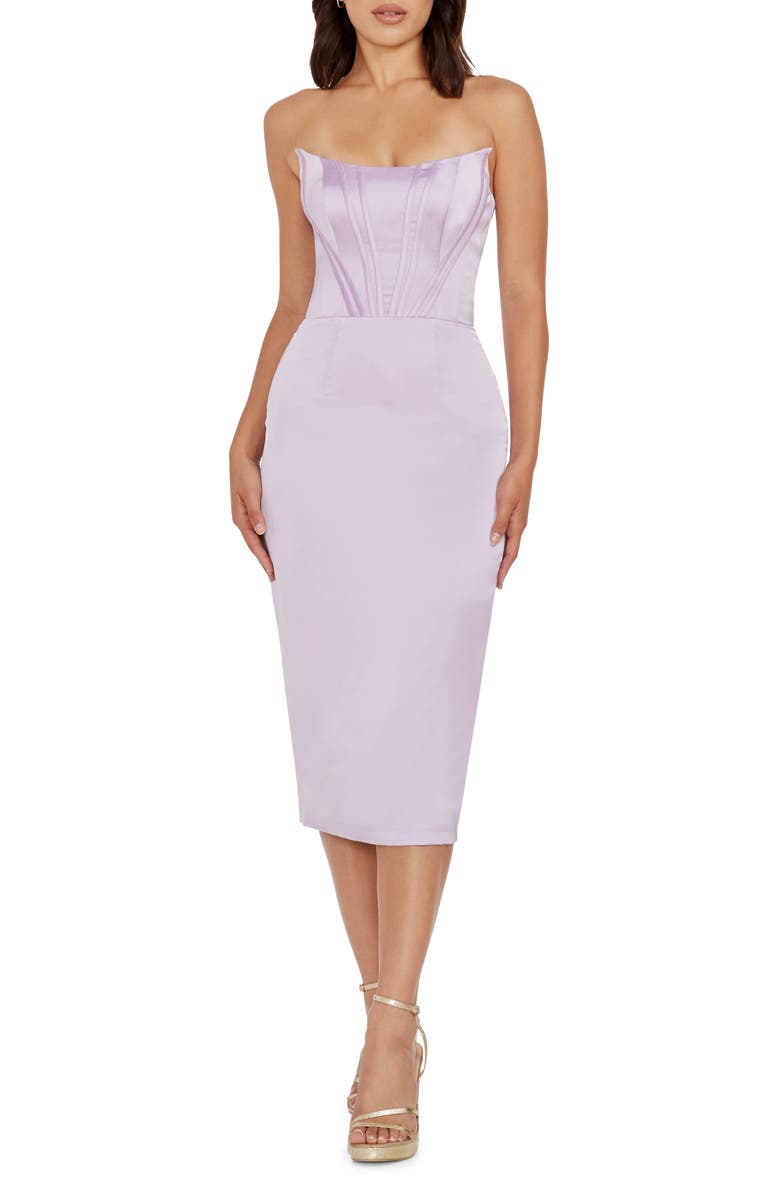 Dress the Population Cosette Strapless Satin Corset Cocktail Dress, Main, color, Lilac