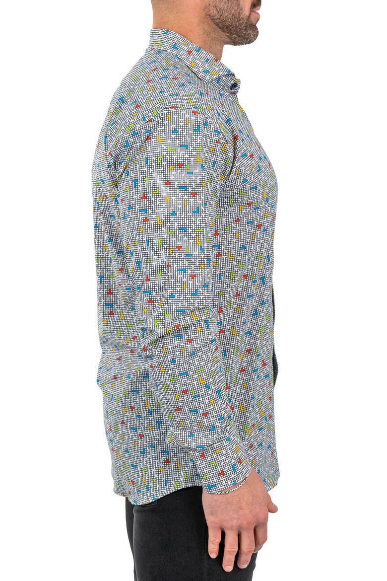 Einstein Stretch Tetris Button-Up Shirt, Alternate, color, WHITE