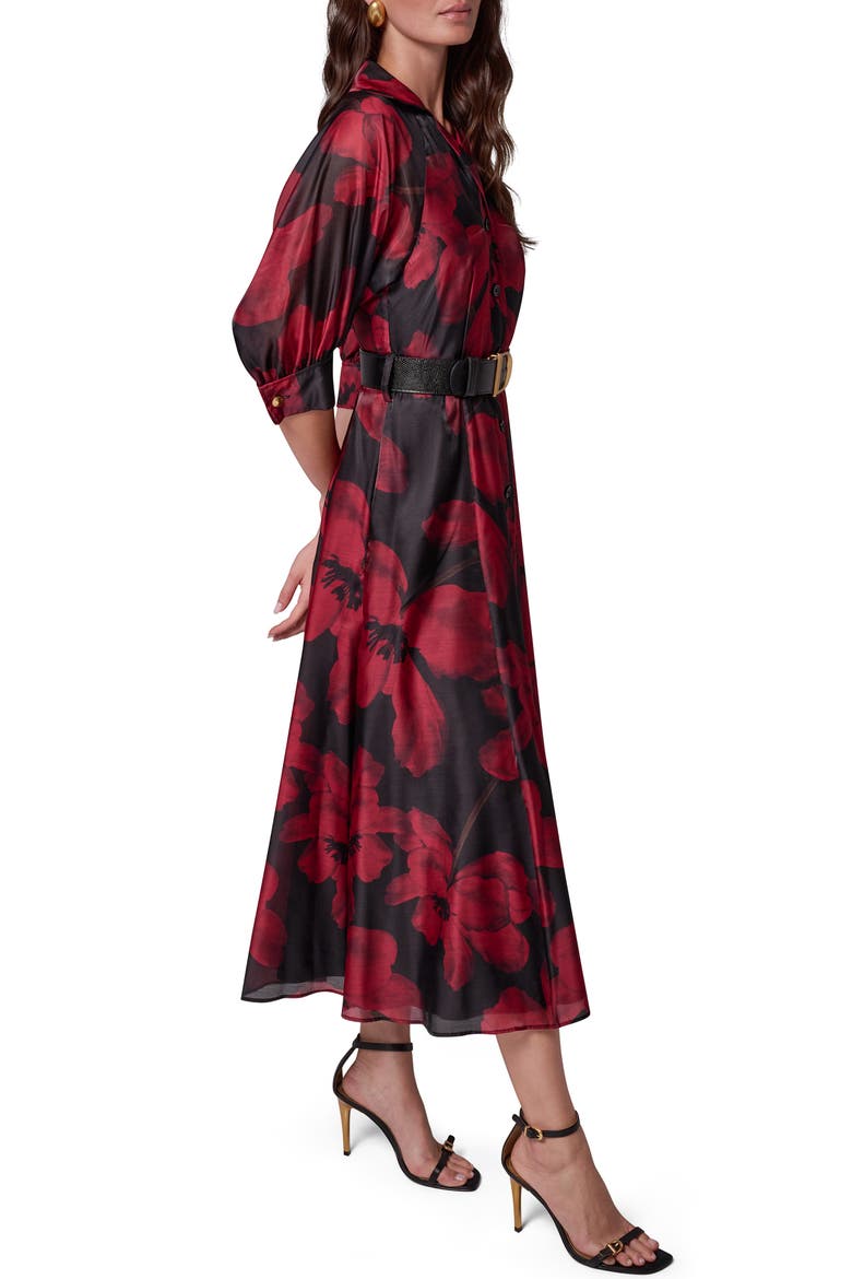 Floral Print Belted Shirtdress, Alternate, color, BLK/ RED VE