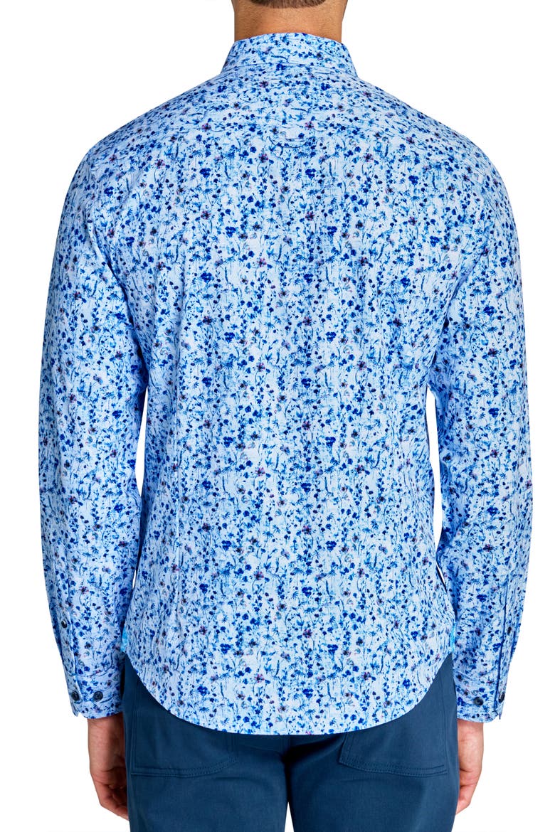 Slim Fit Mini Floral Recycled 4-Way Stretch Performance Long Sleeve Shirt, Alternate, color, LIGHT BLUE