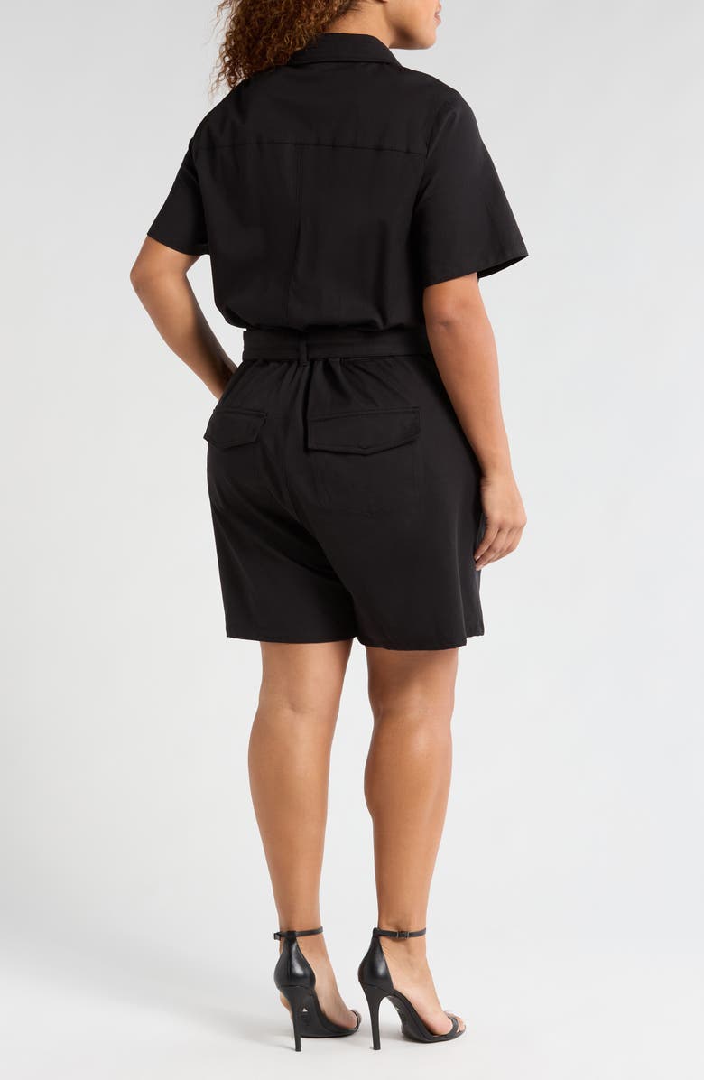 Universal Standard Tie Belt Stretch Twill Romper, Alternate, color, Black