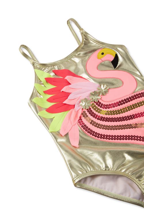 Peek Aren't You Curious Kids' Flamingo Metallic One-piece Swimsuit In Gold