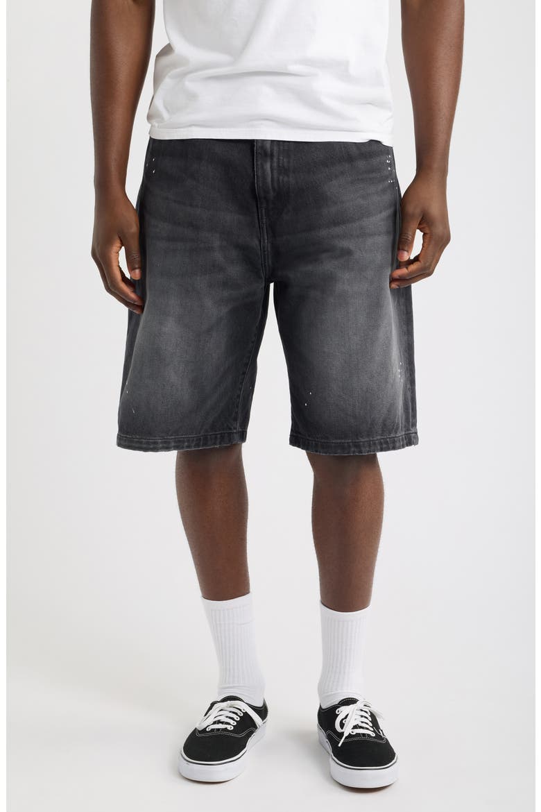 Landon Denim Shorts, Main, color, BLACK (DESTROY WASH, SPLATTER)