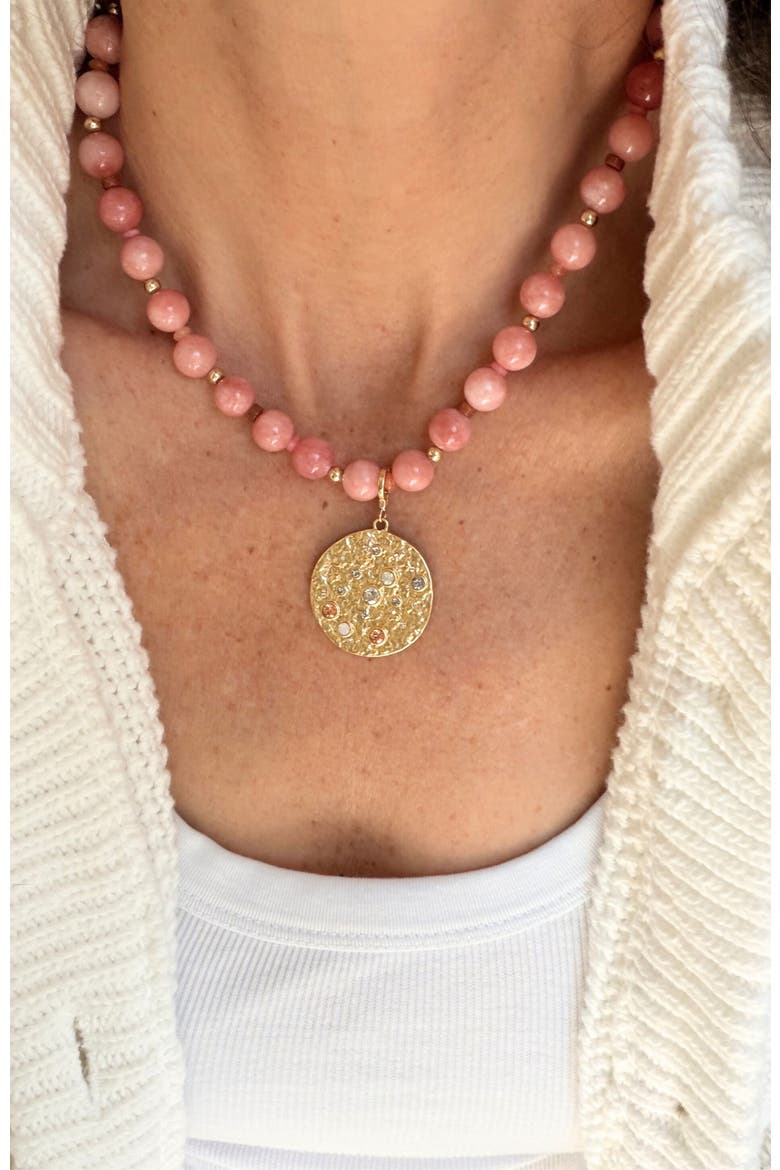 Dot Necklace Strawberry Sunstone Quartz, Alternate, color, Pink