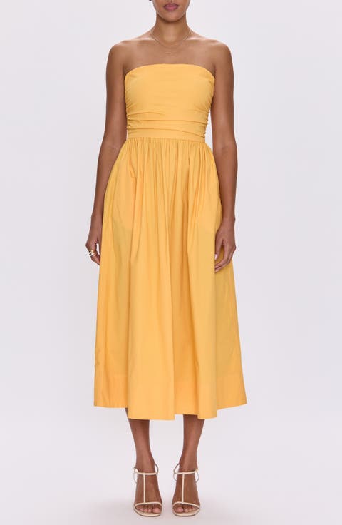 Florence Strapless Lace-Up Back Stretch Cotton Midi Dress