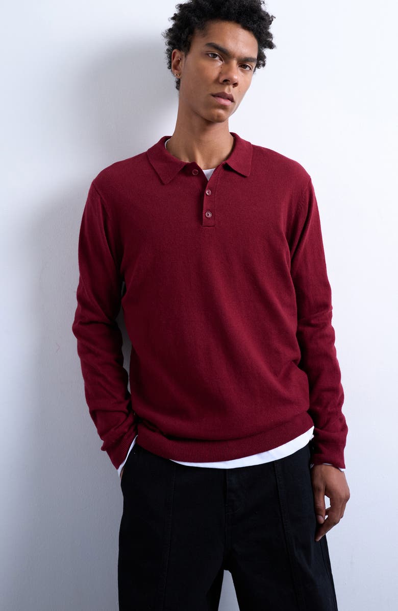 Topman Long Sleeve Cotton & Wool Polo Sweater, Main, color, Burgundy