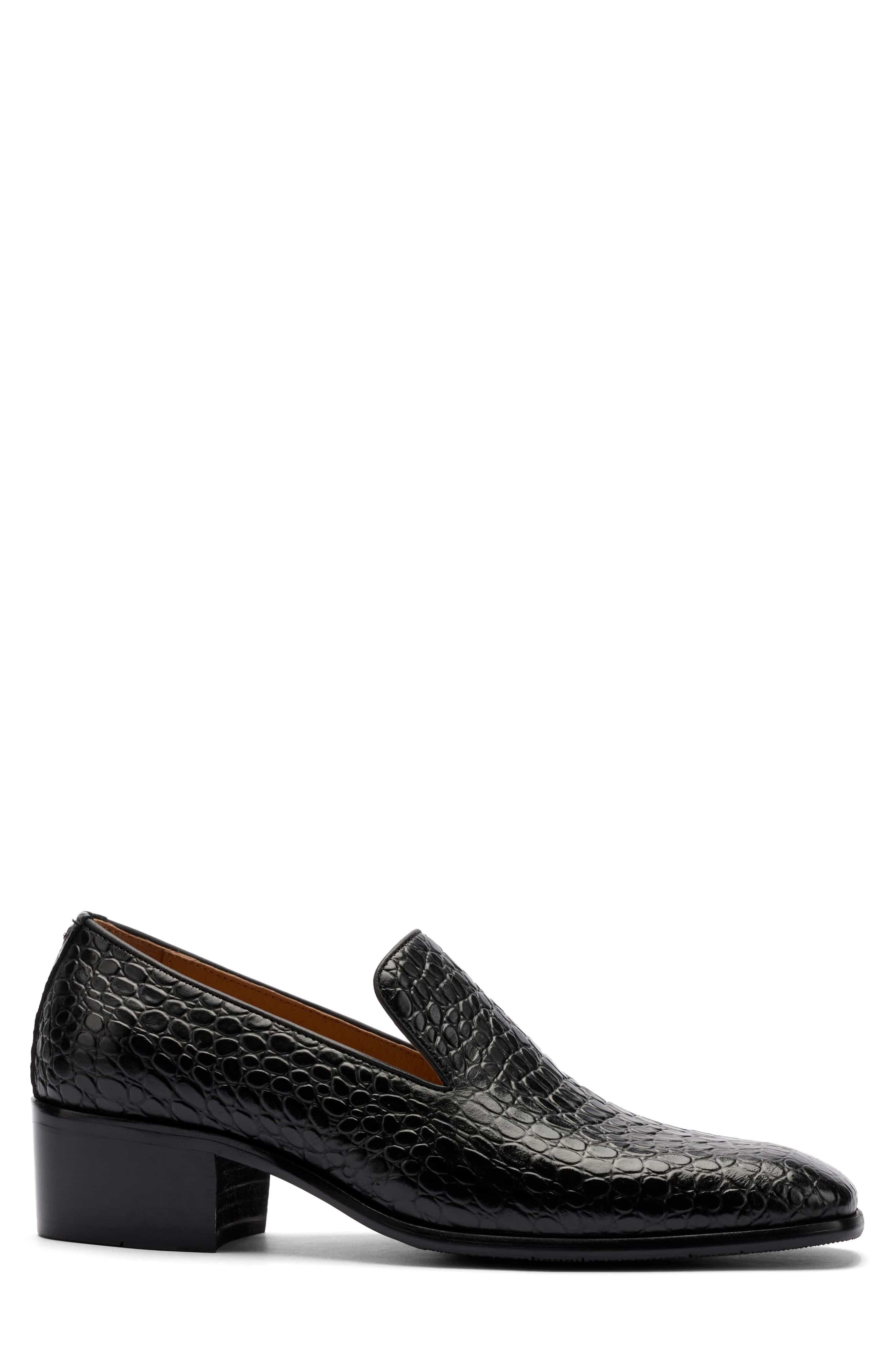 Hugo Croc Embossed Leather Slip On Loafer, Alternate, color, BLACK CROC