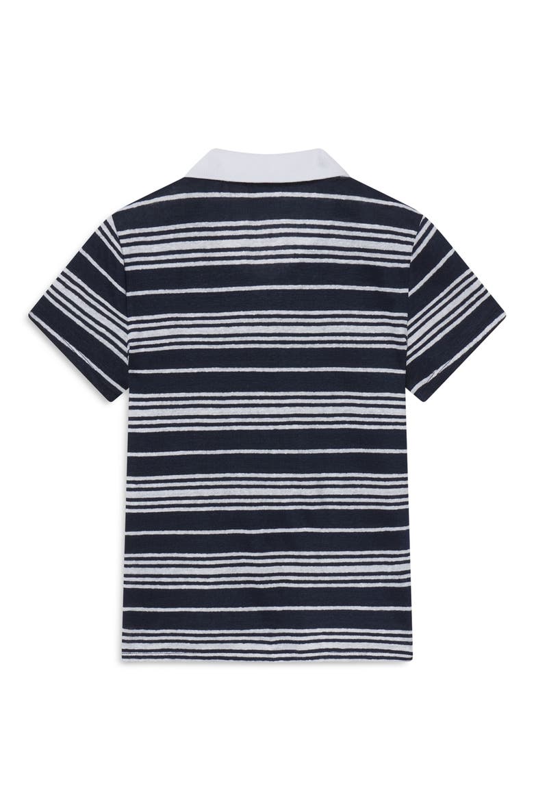 The Stripe Stretch Linen Polo Top, Alternate, color, NAVY MULTI