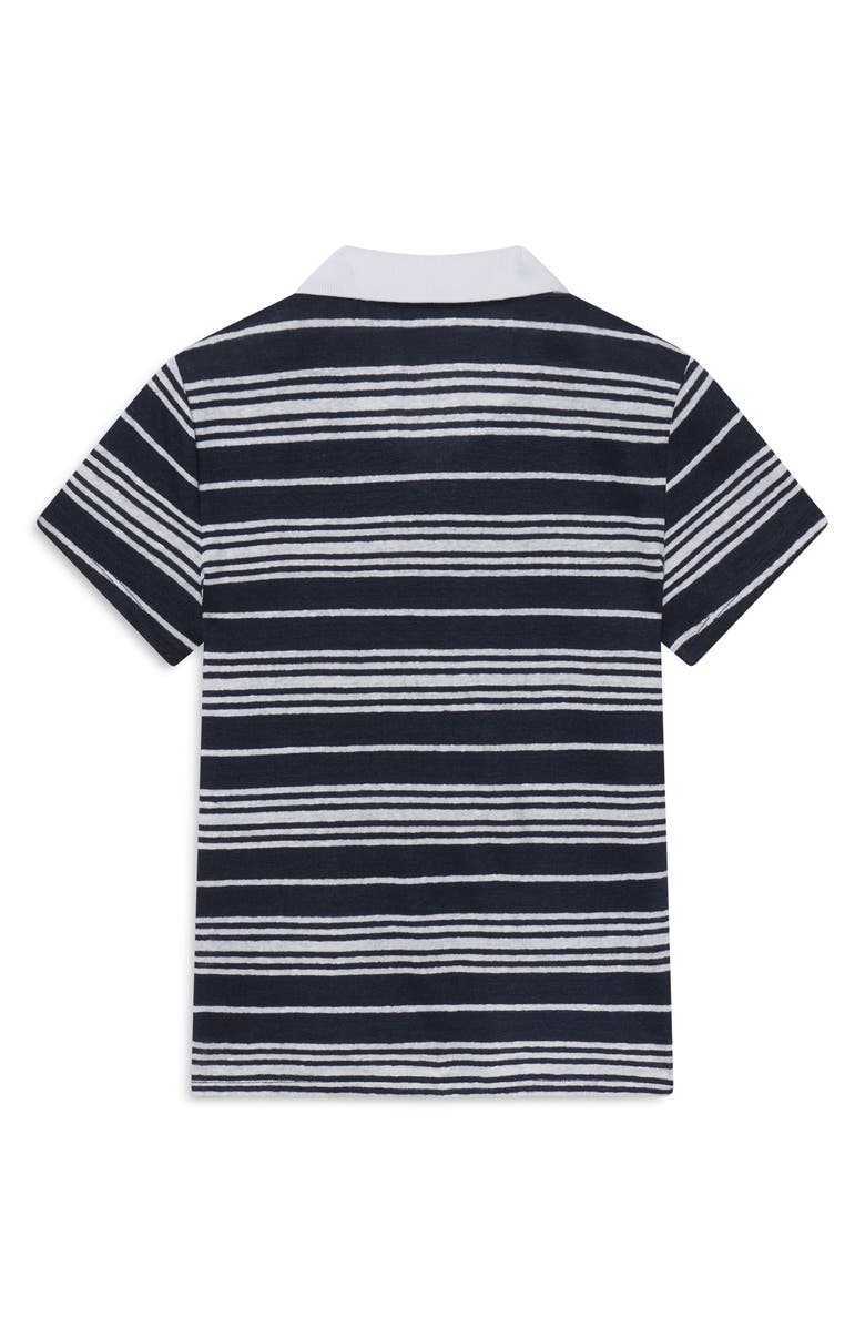 FRAME The Stripe Stretch Linen Polo Top, Alternate, color, Navy Multi