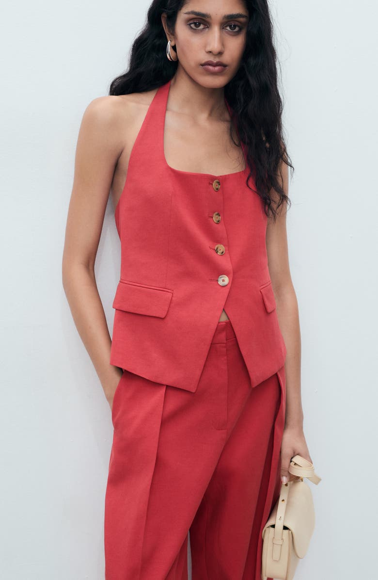 MANGO Olivia Pleated Straight Leg Pants, Alternate, color, Cherry