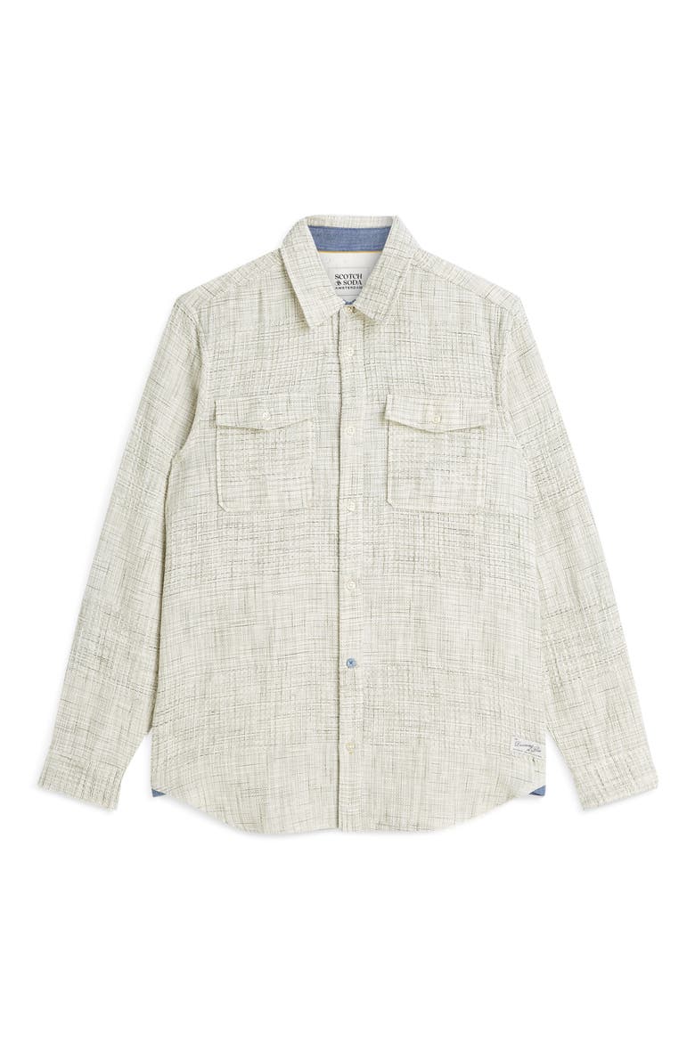 Woven Waffle Button-Up Shirt, Alternate, color, OIL GREEN