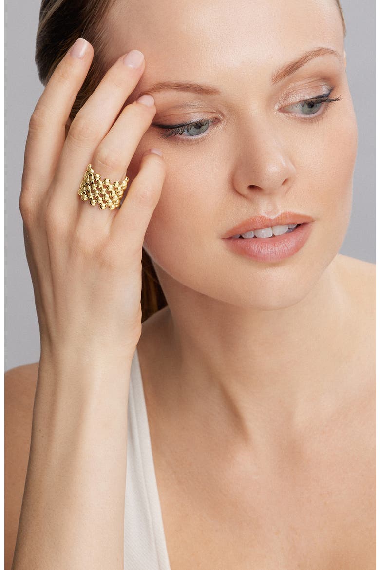 Caviar Gold Wide Band Ring, Alternate, color, GOLD