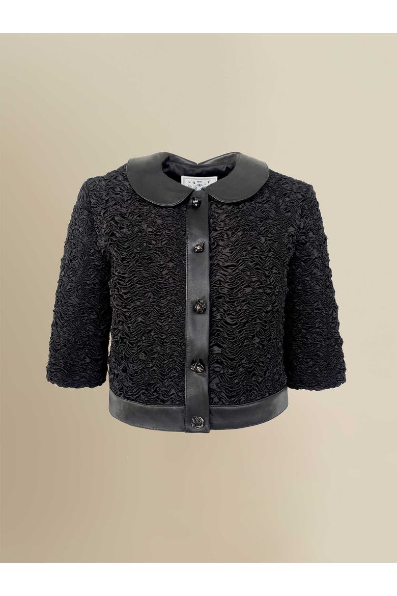 Blair Whimsical Feminine Novelty Lambskin-Trim Cardigan, Main, color, Black