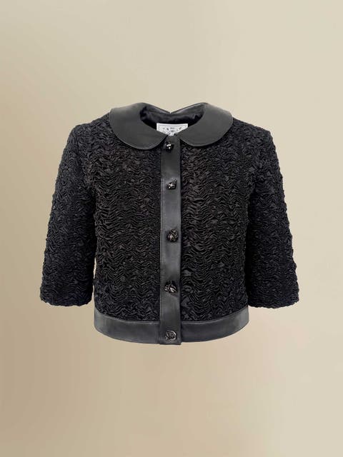 Blair Whimsical Feminine Novelty Lambskin-Trim Cardigan