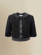 Contessa Mills Blair Whimsical Feminine Novelty Lambskin-Trim Cardigan