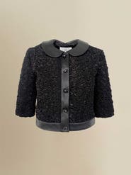 Contessa Mills Blair Whimsical Feminine Novelty Lambskin-Trim Cardigan