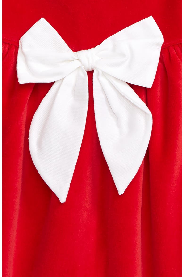 Bow Long Sleeve Velour Dress, Alternate, color, RED
