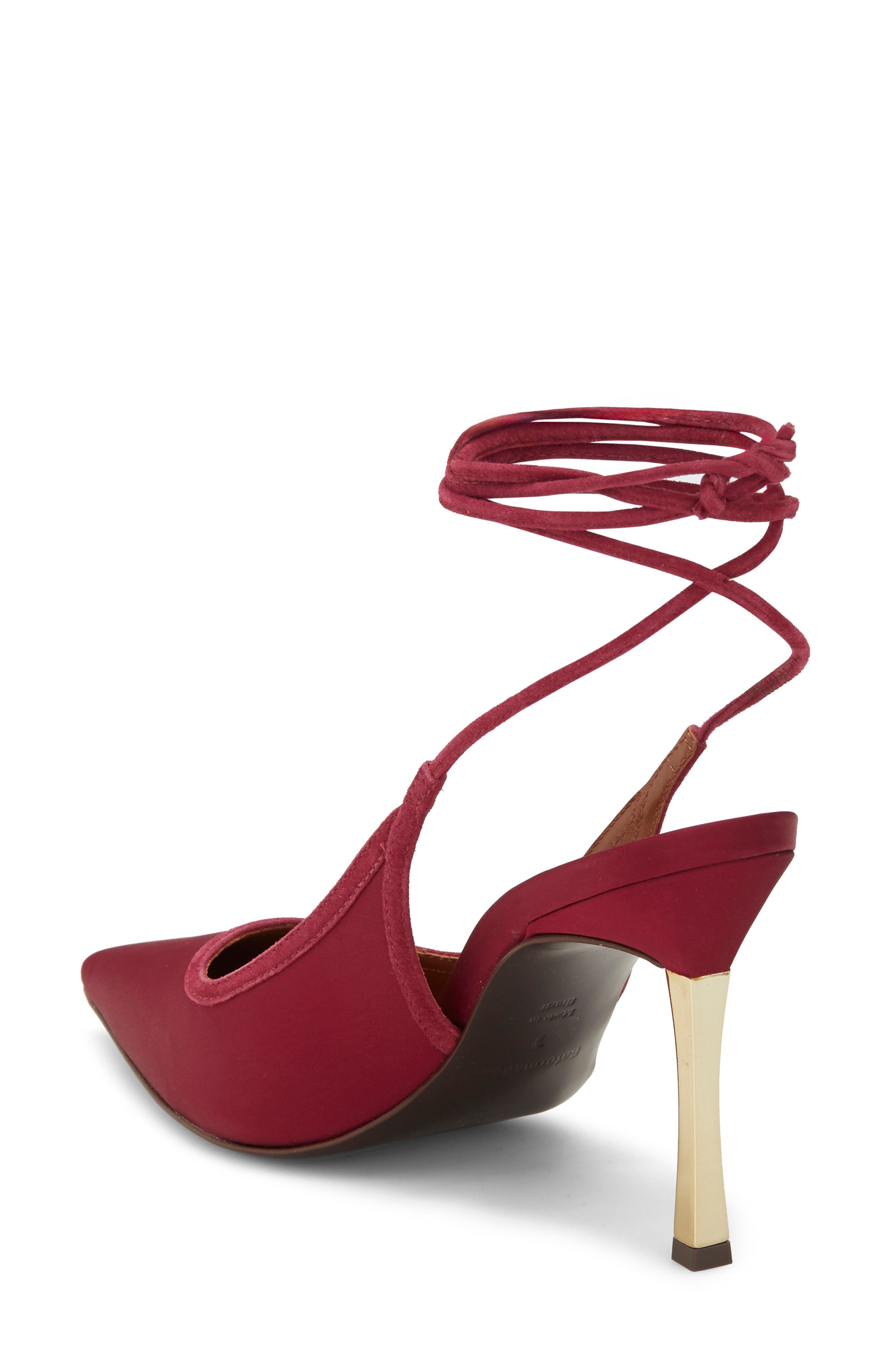 Paris Heeled Ankle Tie Pump, Alternate, color, DARK CHERRY SATIN