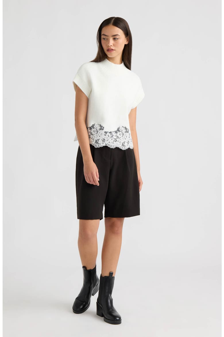 Lace Hem Sleeveless Mock Neck Sweater, Alternate, color, MARSHMALLOW