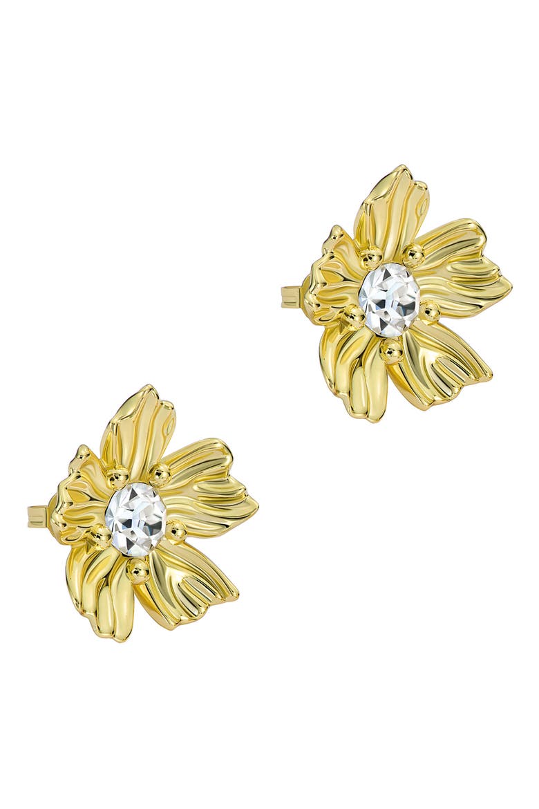 Petulia Flower Statement Stud Earrings, Alternate, color, GOLD TONE / CLEAR CRYSTAL