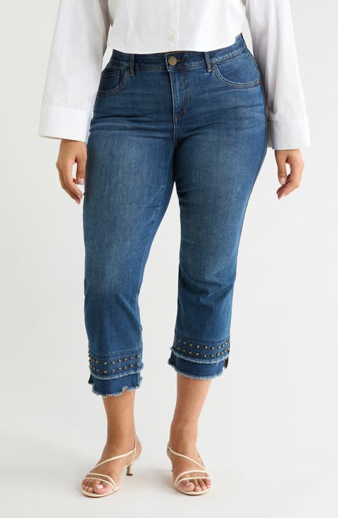 Double Layer Fray Hem Kick Flare Jeans (Plus)